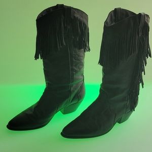 Womens Vintage Black Fringe Cowboy boots